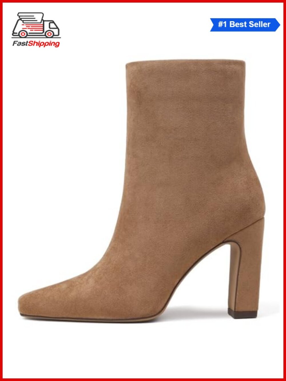 Women's Square Toe Ankle Boots Chunky Heeled Zip Booties